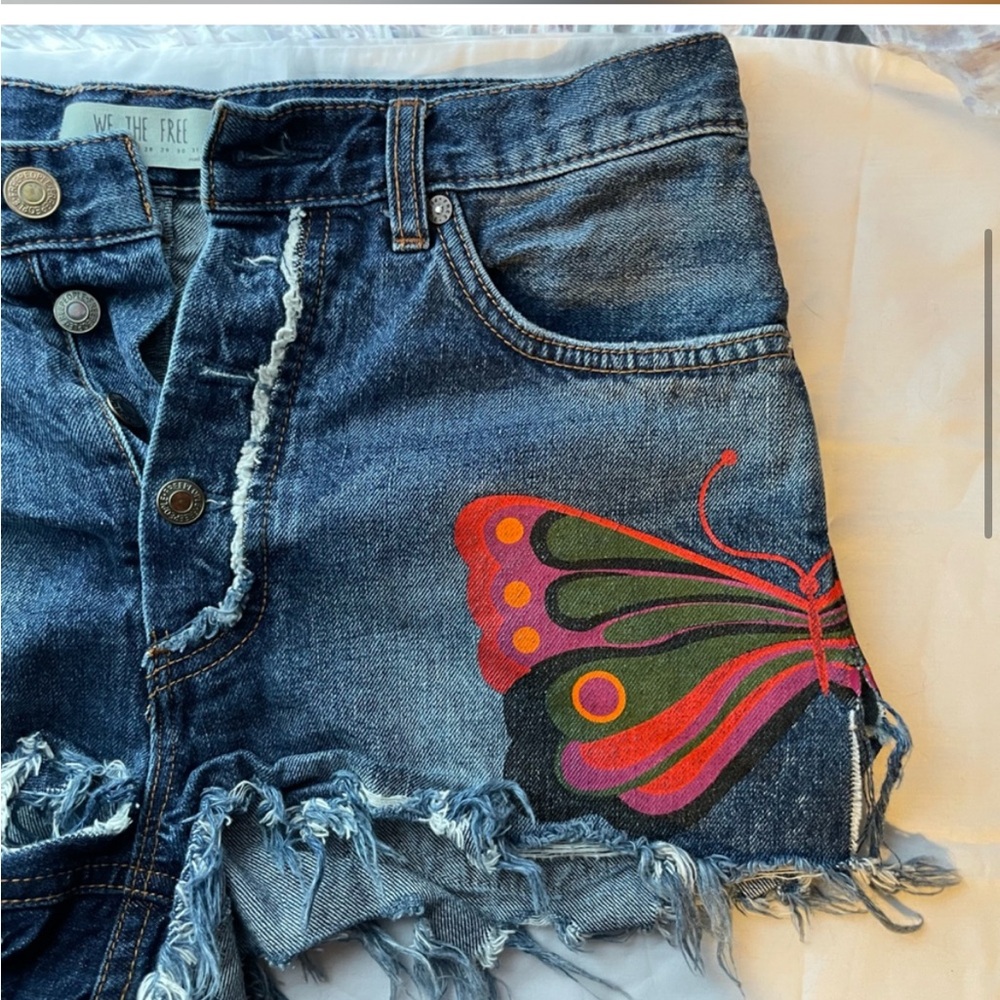 Denim Shorts with Colorful Butterfly Design